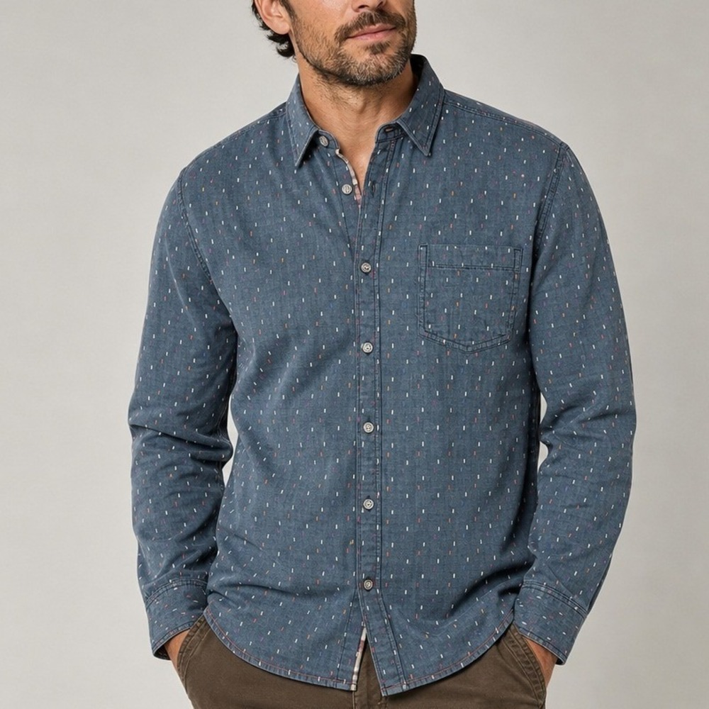 Carbon 2 Cobalt Mens XL Blue Dobby Dash Long Sleeve Button Down Cotton Shirt